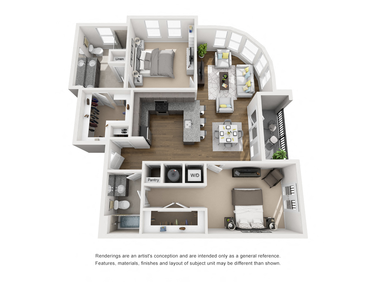 Floor plan for 2 beds, 2 baths, 1235 sqft